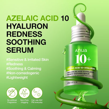 Azelaic Acid 10 Hyaluron Redness Soothing Serum, Facial Serum for Blemish-Prone & Oily-Prone Skin, Lightweight & Hydrating Blemish Care, Hyaluronic Acid, Korean Skincare, 1.01 Fl Oz.
