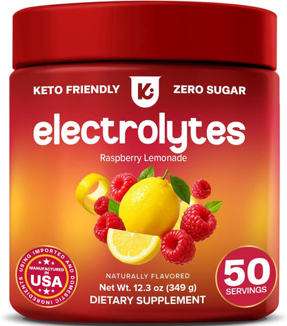 Electrolytes Powder – Raspberry Lemonade Flavor 50 Servings – No Sugar Hydration Supplement with Magnesium, Potassium, Sodium – Keto, Vegan, Fasting-Friendly, Zero Calorie Electrolyte Drink