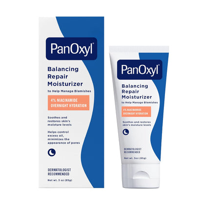 PM Balancing Repair Moisturizer with Niacinamide, Ceramides and Cica, Hydrating Face Moisturizer, Acne Prone Skin and Dry Skin, Non-Comedogenic Night Face Moisturizer, 3 Oz