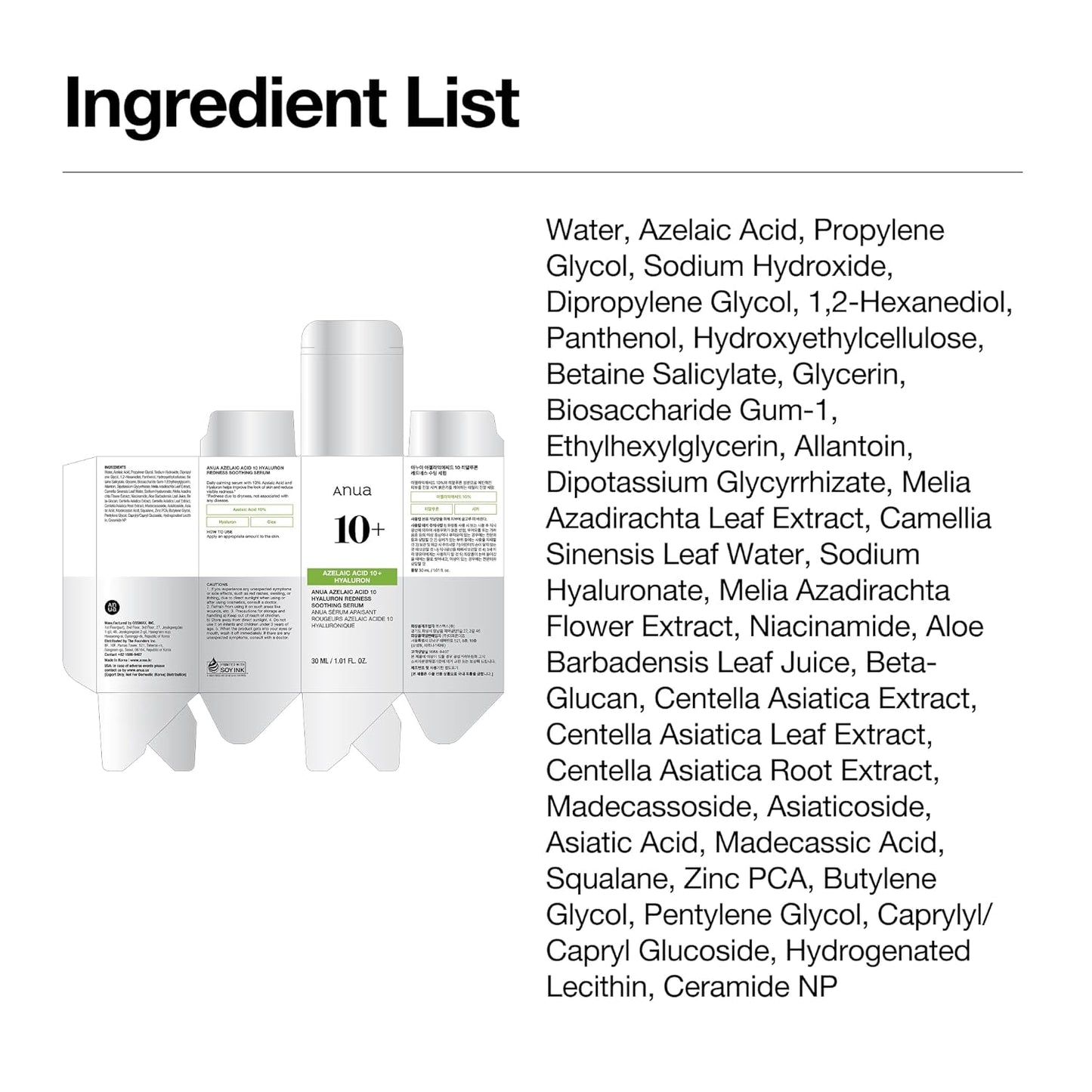 Azelaic Acid 10 Hyaluron Redness Soothing Serum, Facial Serum for Blemish-Prone & Oily-Prone Skin, Lightweight & Hydrating Blemish Care, Hyaluronic Acid, Korean Skincare, 1.01 Fl Oz.