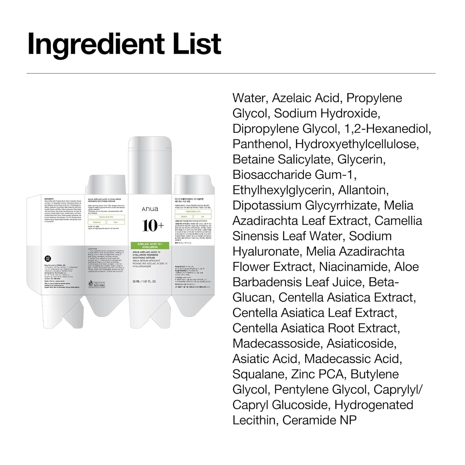 Azelaic Acid 10 Hyaluron Redness Soothing Serum, Facial Serum for Blemish-Prone & Oily-Prone Skin, Lightweight & Hydrating Blemish Care, Hyaluronic Acid, Korean Skincare, 1.01 Fl Oz.
