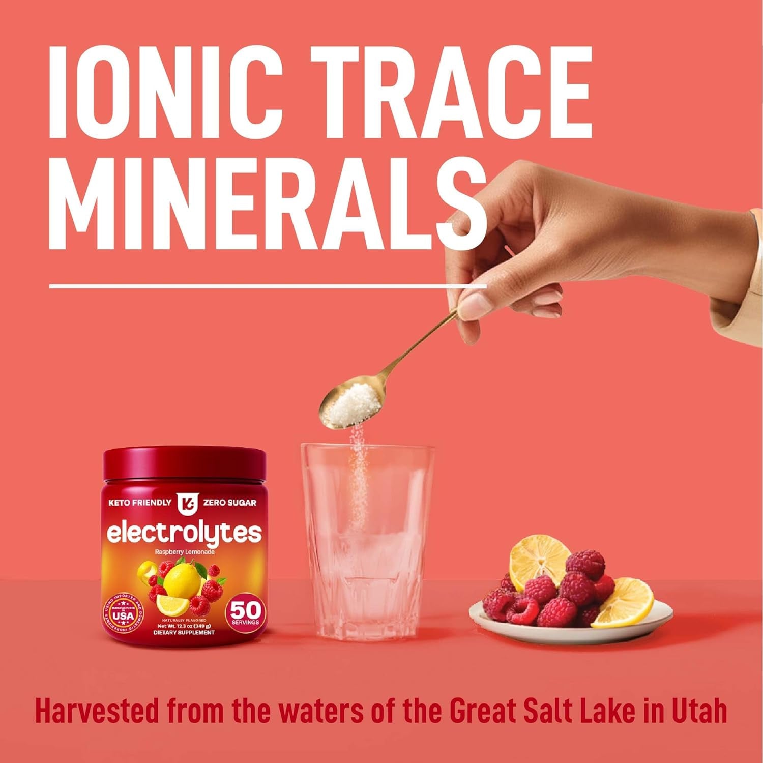 Electrolytes Powder – Raspberry Lemonade Flavor 50 Servings – No Sugar Hydration Supplement with Magnesium, Potassium, Sodium – Keto, Vegan, Fasting-Friendly, Zero Calorie Electrolyte Drink