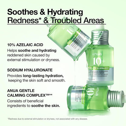 Azelaic Acid 10 Hyaluron Redness Soothing Serum, Facial Serum for Blemish-Prone & Oily-Prone Skin, Lightweight & Hydrating Blemish Care, Hyaluronic Acid, Korean Skincare, 1.01 Fl Oz.